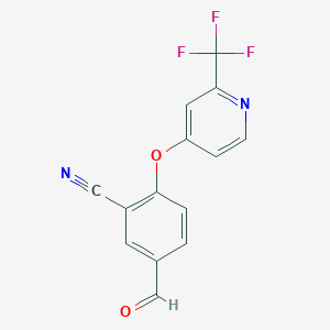 molecular formula C14H7F3N2O2 B8289633 Benzonitrile, 5-formyl-2-[[2-(trifluoromethyl)-4-pyridinyl]oxy]- 