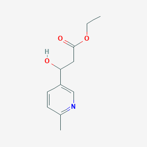 molecular formula C11H15NO3 B8289773 3-Hydroxy-3-(2-methyl-5-pyridyl) propionic acid ethyl ester 