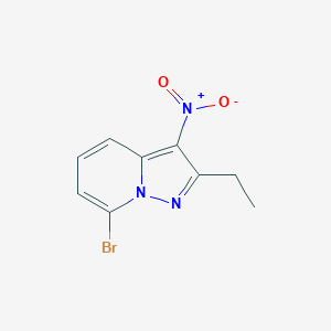 molecular formula C9H8BrN3O2 B8289916 7-Bromo-2-ethyl-3-nitropyrazolo[1,5-a]pyridine 
