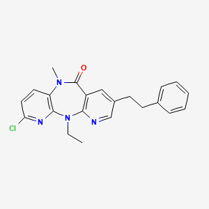 molecular formula C22H21ClN4O B8290356 5-Chloro-2-ethyl-9-methyl-13-(2-phenylethyl)-2,4,9,15-tetraazatricyclo[9.4.0.0^{3,8}]pentadeca-1(11),3,5,7,12,14-hexaen-10-one 