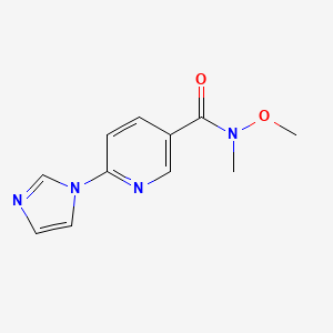 molecular formula C11H12N4O2 B8290878 O,N-Dimethyl-2-(imidazol-1-yl)pyridine-5-hydroxamic acid 