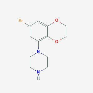 molecular formula C12H15BrN2O2 B8290890 1-(7-Bromo-2,3-dihydro-1,4-benzodioxin-5-yl)piperazine 