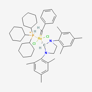 molecular formula C46H67Cl2N2PRu B8290911 Benzylidene(dichloro)(1,3-dimesitylimidazolidin-2-id-2-yl)(tricyclohexylphosphoranyl)ruthenium 