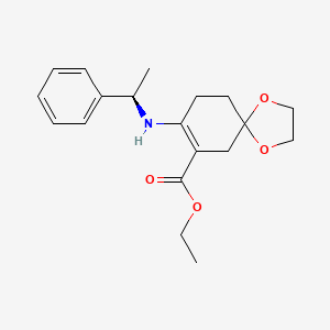 molecular formula C19H25NO4 B8291308 (R)-ethyl 8-(1-phenylethylamino)-1,4-dioxaspiro[4.5]dec-7-ene-7-carboxylate 