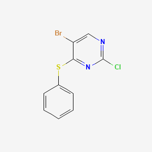 molecular formula C10H6BrClN2S B8291476 5-Bromo-2-chloro-4-(phenylthio)pyrimidine 