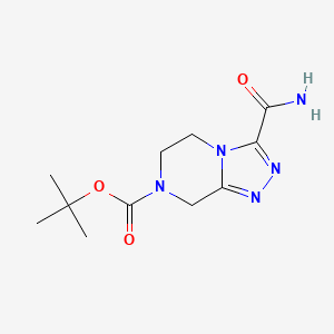 molecular formula C11H17N5O3 B8291551 1,1-Dimethylethyl 3-(aminocarbonyl)-5,6-dihydro[1,2,4]triazolo[4,3-a]pyrazine-7(8H)-carboxylate 
