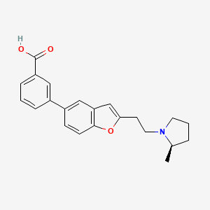 molecular formula C22H23NO3 B8291718 3-(2-{2-[(2R)-2-methyl-1-pyrrolidinyl]ethyl}-1-benzofuran-5-yl)benzoic acid 