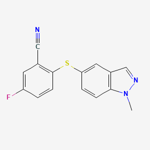molecular formula C15H10FN3S B8292027 2-(1-methyl-1H-indazol-5-ylsulfanyl)-5-fluorobenzonitrile 