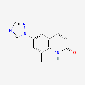 molecular formula C12H10N4O B8292036 6-(1,2,4-triazol-1-yl)-8-methyl-2-(1H)-quinolone 