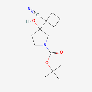 molecular formula C14H22N2O3 B8292264 Tert-butyl 3-(1-cyanocyclobutyl)-3-hydroxypyrrolidine-1-carboxylate 