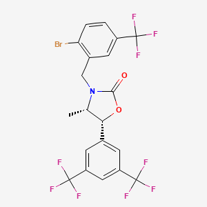 molecular formula C20H13BrF9NO2 B8292504 (4S,5R)-5-(3,5-Bis-trifluoromethyl-phenyl)-3-(2-bromo-5-trifluoromethyl-benzyl)-4-methyl-oxazolidin-2-one 