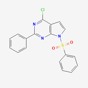 molecular formula C18H12ClN3O2S B8292767 7-Benzenesulfonyl-4-chloro-2-phenyl-7H-pyrrolo[2,3-d]pyrimidine 