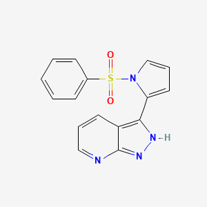 molecular formula C16H12N4O2S B8292796 3-(1-Benzenesulfonyl-1H-pyrrol-2-yl)-1H-pyrazolo[3,4-b]pyridine 