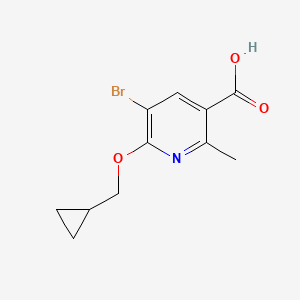 molecular formula C11H12BrNO3 B8293002 5-Bromo-6-cyclopropylmethoxy-2-methyl-nicotinic acid 