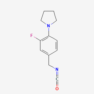 molecular formula C12H13FN2O B8293135 1-[2-Fluoro-4-(isocyanatomethyl)phenyl]pyrrolidine 