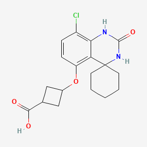 molecular formula C18H21ClN2O4 B8293357 Cyclobutanecarboxylic acid, 3-[(8'-chloro-2',3'-dihydro-2'-oxospiro[cyclohexane-1,4'(1'H)-quinazolin]-5'-yl)oxy]-, trans- 