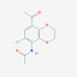 molecular formula C12H12ClNO4 B8293680 5'-Chloro-2',3'-ethylenedioxy-4'-(methylcarbonylamino)-acetophenone CAS No. 166816-13-3