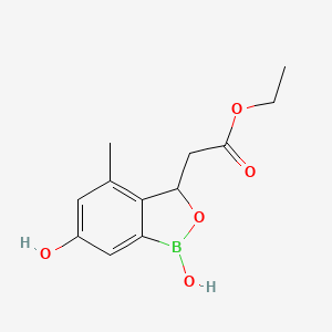 molecular formula C12H15BO5 B8293764 Ethyl 2-(1,6-dihydroxy-4-methyl-1,3-dihydrobenzo[c][1,2]oxaborol-3-yl)acetate 