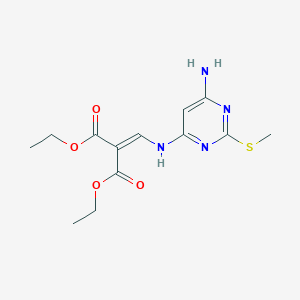 molecular formula C13H18N4O4S B8295395 Diethyl 2-[[(6-amino-2-methylsulfanylpyrimidin-4-yl)amino]methylidene]propanedioate CAS No. 36707-42-3