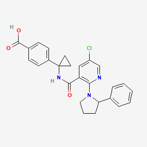 molecular formula C26H24ClN3O3 B8295469 4-(1-(5-Chloro-2-(2-phenylpyrrolidin-1-yl)nicotinamido)cyclopropyl)benzoic acid 