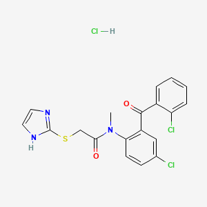 molecular formula C19H16Cl3N3O2S B8295535 Acetamide, N-(4-chloro-2-(2-chlorobenzoyl)phenyl)-2-(1H-imidazol-2-ylthio)-N-methyl-, monohydrochloride CAS No. 128433-27-2