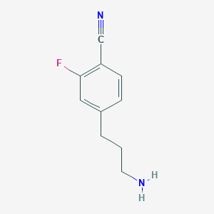 molecular formula C10H11FN2 B8295537 4-(3-Aminopropyl)-2-fluorobenzenecarbonitrile 