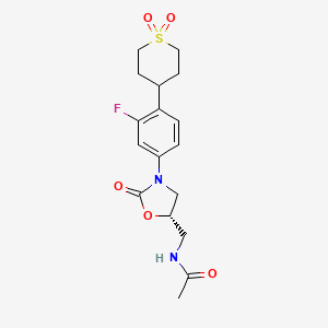 molecular formula C17H21FN2O5S B8295570 N-(((5S)-3-(3-Fluoro-4-(tetrahydro-1,1-dioxido-2H-thiopyran-4-yl)phenyl)-2-oxo-5-oxazolidinyl)methyl)acetamide CAS No. 188974-61-0