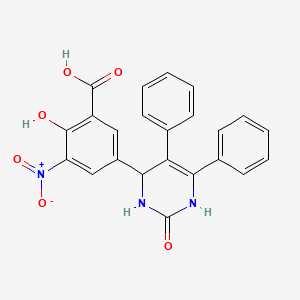 molecular formula C23H17N3O6 B8295690 2-Hydroxy-3-nitro-5-(2-oxo-5,6-diphenyl-1,2,3,4-tetrahydropyrimidin-4-yl)benzoic acid 