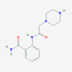 molecular formula C13H18N4O2 B8295742 o-Carbamoyl-alpha-(1-piperazinyl)acetanilide 