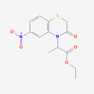 molecular formula C13H14N2O5S B8296669 ethyl 2-(6-nitro-3-oxo-2H-benzo[b][1,4]thiazin-4(3H)-yl)propanoate 