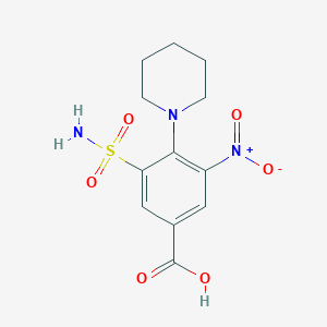 molecular formula C12H15N3O6S B8296692 3-Nitro-4-piperidino-5-sulphamyl-benzoic acid 