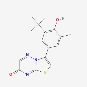 molecular formula C16H17N3O2S B8296710 7H-Thiazolo(3,2-b)(1,2,4)triazin-7-one, 3-(3-(1,1-dimethylethyl)-4-hydroxy-5-methylphenyl)- CAS No. 118788-44-6