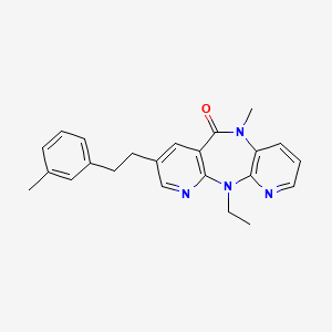 molecular formula C23H24N4O B8296735 2-Ethyl-9-methyl-13-[2-(3-methylphenyl)ethyl]-2,4,9,15-tetraazatricyclo[9.4.0.0^{3,8}]pentadeca-1(11),3,5,7,12,14-hexaen-10-one 