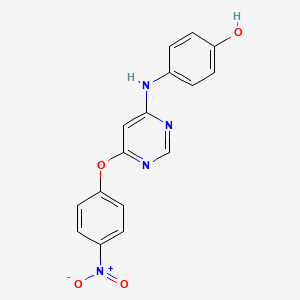 molecular formula C16H12N4O4 B8297322 4-[6-(4-Nitro-phenoxy)-pyrimidin-4-ylamino]-phenol 