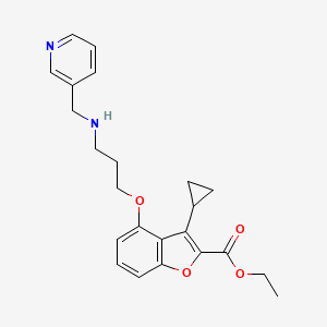 molecular formula C23H26N2O4 B8297579 Ethyl 3-cyclopropyl-4-{3-[(3-pyridylmethyl)amino]propoxy}benzo[d]furan-2-carboxylate 