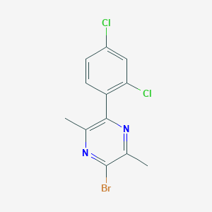 molecular formula C12H9BrCl2N2 B8298378 2-Bromo-5-(2,4-dichlorophenyl)-3,6-dimethylpyrazine 