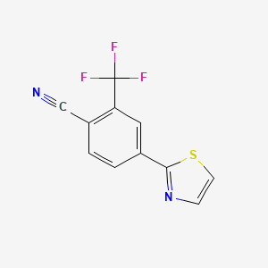 molecular formula C11H5F3N2S B8299346 Benzonitrile, 4-(2-thiazolyl)-2-(trifluoromethyl)- 