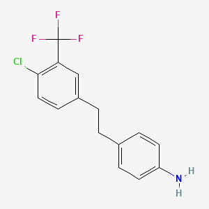 molecular formula C15H13ClF3N B8299573 4-[4-Chloro-3-(trifluoromethyl)phenethyl]aniline 