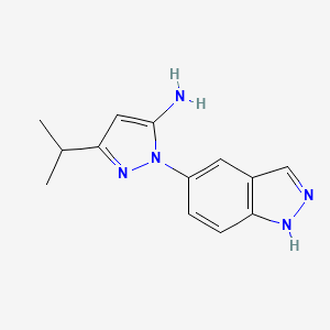 molecular formula C13H15N5 B8299826 2-(1H-indazol-5-yl)-5-isopropyl-2H-pyrazol-3-ylamine 