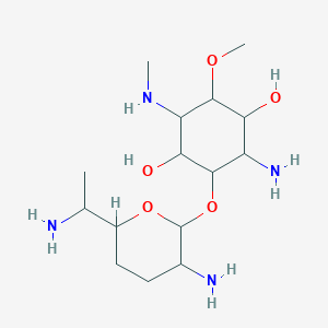 molecular formula C15H32N4O5 B8299924 2-Amino-3,6-dihydroxy-4-methoxy-5-(methylamino)cyclohexyl 2,6-diamino-2,3,4,6,7-pentadeoxyheptopyranoside 