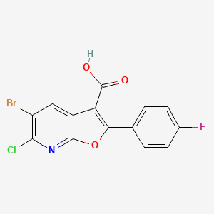 molecular formula C14H6BrClFNO3 B8300047 5-Bromo-6-chloro-2-(4-fluorophenyl)furo[2,3-b]pyridine-3-carboxylic acid 