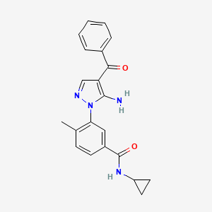 molecular formula C21H20N4O2 B8300365 3-(5-amino-4-benzoyl-pyrazol-1-yl)-N-cyclopropyl-4-methylbenzamide 