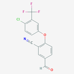 molecular formula C15H7ClF3NO2 B8300466 Benzonitrile, 2-[4-chloro-3-(trifluoromethyl)phenoxy]-5-formyl- 