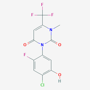 molecular formula C12H7ClF4N2O3 B8300477 1-methyl-6-trifluoromethyl-3-(4-chloro-2-fluoro-5-hydroxyphenyl)-2,4(1H,3H)-pyrimidinedione 