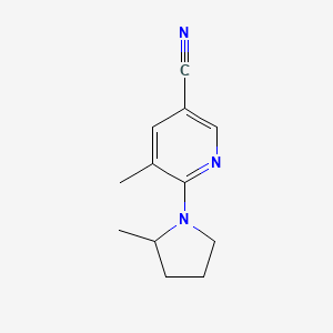 molecular formula C12H15N3 B8300502 5-Methyl-6-(2-methylpyrrolidin-1-yl)nicotinonitrile 