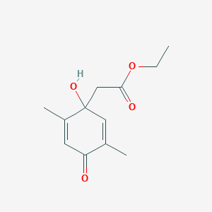 molecular formula C12H16O4 B8300554 Ethyl (1-hydroxy-2,5-dimethyl-4-oxocyclohexa-2,5-dien-1-yl)acetate 