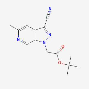 molecular formula C14H16N4O2 B8300719 Tert-butyl 2-(3-cyano-5-methyl-1H-pyrazolo[3,4-c]pyridin-1-yl)acetate CAS No. 1386457-84-6