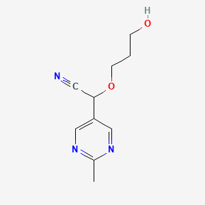 molecular formula C10H13N3O2 B8301021 2-(3-Hydroxypropoxy)-2-(2-methylpyrimidin-5-yl)acetonitrile 