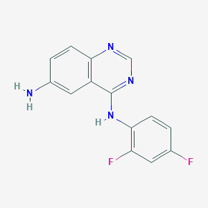 molecular formula C14H10F2N4 B8301079 6-Amino-4-(2',4'-difluoroanilino)quinazoline CAS No. 184360-67-6