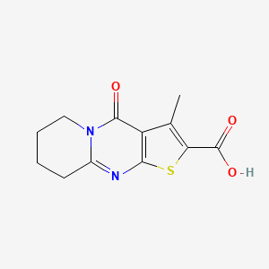 molecular formula C12H12N2O3S B8301093 3-Methyl-4-oxo-6,7,8,9-tetrahydro-4H-pyrido[1,2-a]thieno-[2,3-d]pyrimidine-2-carboxylic Acid 